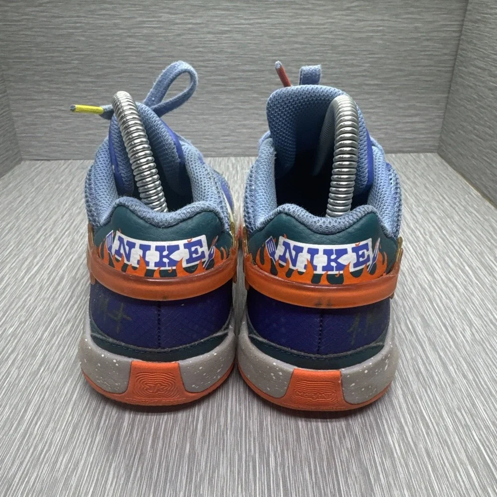 Nike Zoom‎ Court Dragon GS Basketball Shoes Blue Orange Flames Kids 4.5Y